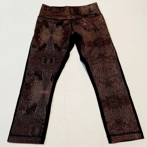 Lululemon Womens 4 Wunder Under Crop II Yoga Leggings Gold Brown Black (0156) - Picture 1 of 6